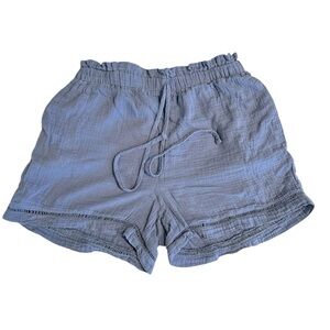 Women’s Casual Blue Linen Drawstring Shorts, Size Medium